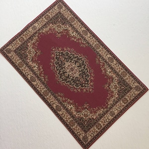 Miniature Victorian Rug: Red, Black & Cream Dollhouse Carpet (1/24, 1/12, 1/6 Scale)