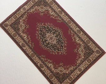 Miniature Victorian Carpet in Red With  Black and  Cream in 1/24, 1/12 and 1/6 Scale Sizes