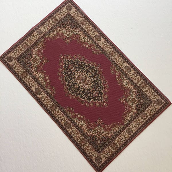 Alfombra victoriana en miniatura: Alfombra para casa de muñecas en rojo, negro y crema (escalas 1/24, 1/12 y 1/6)