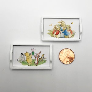 Pooh or Peter Rabbit Miniature 1:12 Scale White Wood Decorative Tray ...