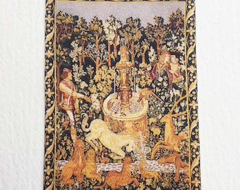 Miniature Medieval Tapestry Unicorn At The Fountain or  Licorne A La Fontaine in 1:24 or Dollhouse Scales