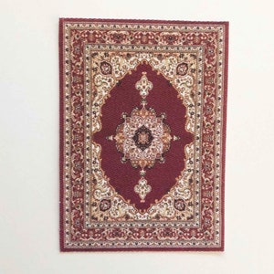 Miniature Oriental Victorian Carpet in Red With Beige and  Cream in Several Scale Sizes