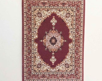 Miniature Oriental Victorian Carpet in Red With Beige and  Cream in Several Scale Sizes