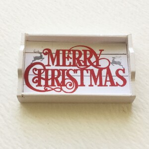Frohe Weihnachten Miniatur 1:12 Weiß Deko Serviertablett für Puppenhaus