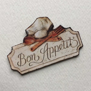 Scale Miniature PAPER Bon Appetit Sign With Chefs Hat and Wooden Utensils