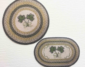 Miniature Irish Shamrock Design Rug for Dollhouse Round or Oval  Braided Look  in Several Sizes