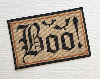 Dollhouse Miniature  Halloween Doormat That Reads BOO Accompanied by Bats