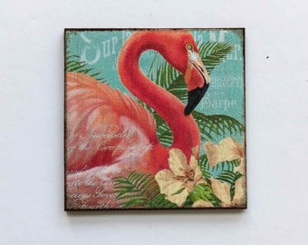 Dollhouse Miniature Beach Coastal Decor Wall Art Flamingo and Hibiscus
