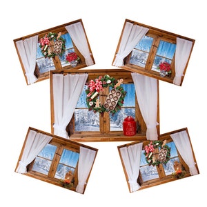 A Miniature PAPER Cozy Cabin Kitchen Winter Window in Your Choice of Five Styles