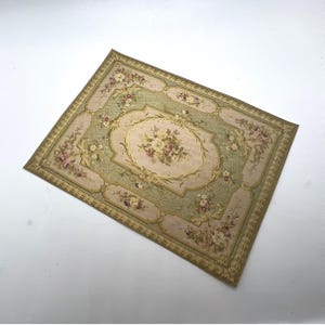 Miniature Carpet  Romantic Aubusson Green and Beige With Roses in Several Scale Sizes