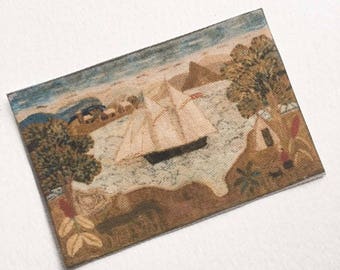 Miniature Reproduction of Vintage Sailboat Rug for Dollhouse in 1/24 and 1/12 sizes