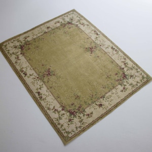 Miniature Rectangular Rug in Shades of Gold with Burgundy Roses