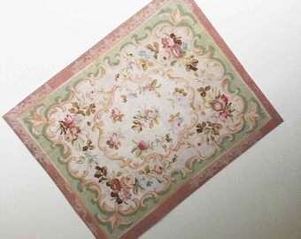 Miniature Aubusson Style Floral Rug of French Belle Epoque Era with Rose,  Golds and Greens on a Cream Background