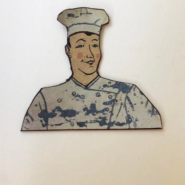 1950s Chef Sign Retro Diner or Restaurant Folk Art Miniature  Paper Reproduction