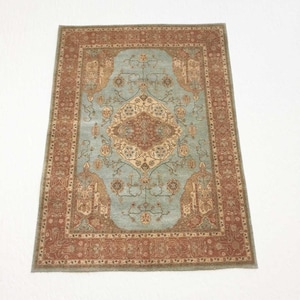 Scale Miniature Oriental Rug in Aqua and Cocoa in Several Sizes