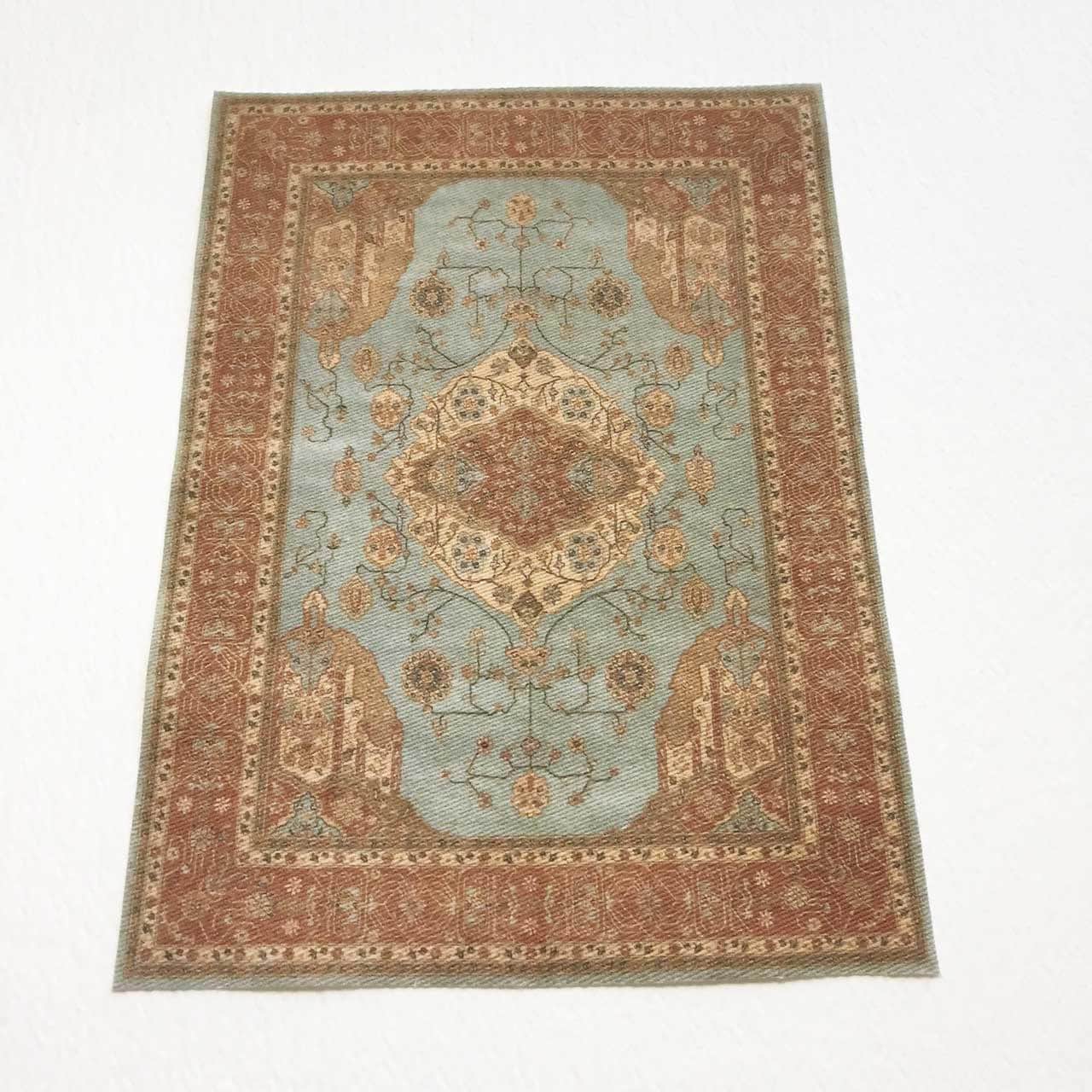 Scale Miniature Oriental Rug in Aqua and Cocoa in Several Etsy