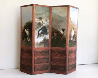 Four Collie Dogs  Miniature Design PAPER Folding Screen Room Divider 1/24 or 1/12 Scale Sizes