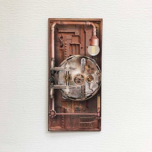 Miniature Steampunk Copper Look Faux  PAPER Prop Door With Image of Hatch and Light  in 1:12 or Half Scale