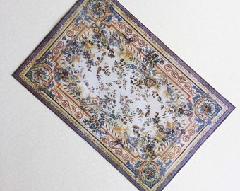 Miniature Floral Aubusson Rug Blue and Gold