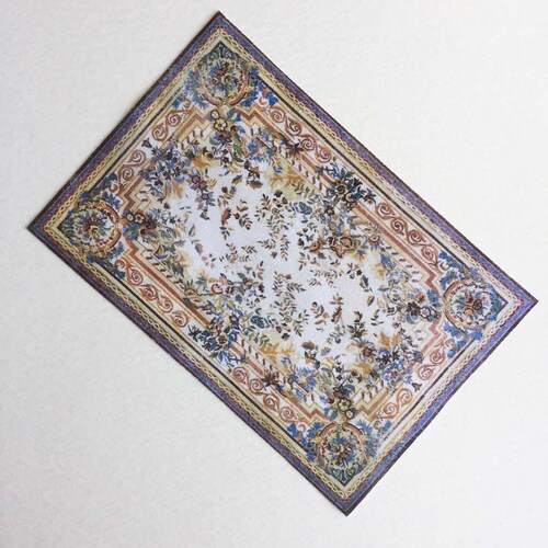 Miniature Floral Aubusson Rug Blue and Gold Etsy