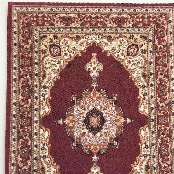 Miniature Oriental Victorian Carpet in Red With Beige and Cream in