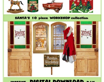 Santas  Workshop Diorama or Dollhouse DIGITAL DOWNLOAD Printable 10 Piece  1:12 Scale Props for DIY