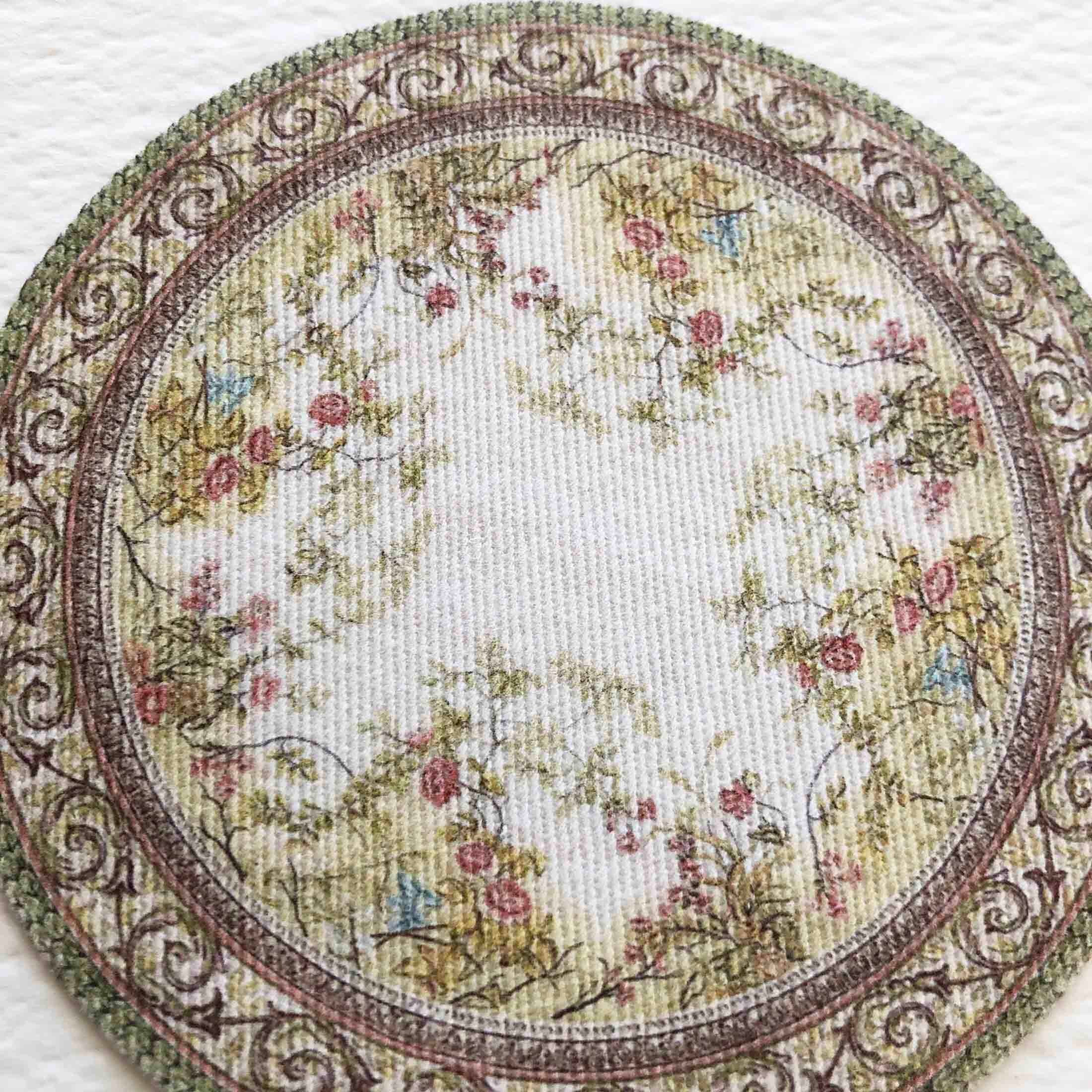 Miniature Delicate Floral Round Dollhouse Rug in 1/24 1/12 | Etsy