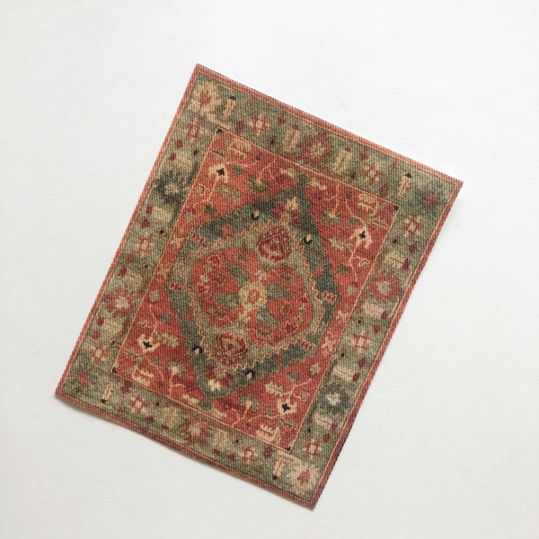 Miniature Rectangular Oriental Rug in Rust and Olive in Several Scale Sizes