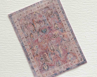Miniature Pink Oriental Rug, Distressed Style, Dollhouse Scale