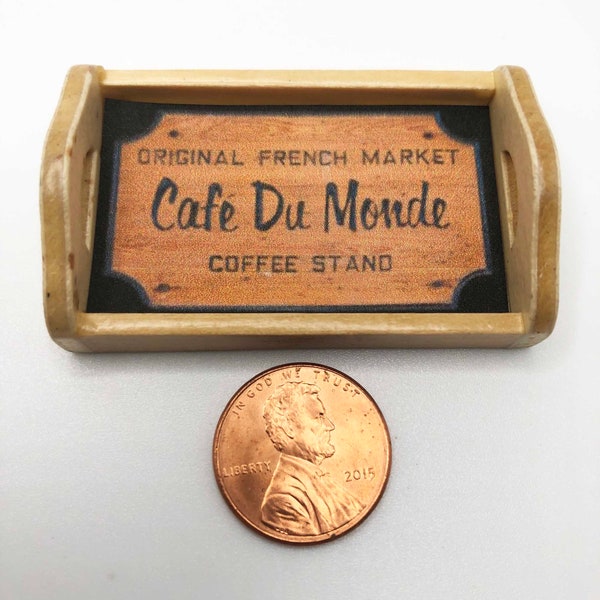 Miniature  New Orleans Cafe du Monde  1/12 Scale Natural Wood Decorative Serving Tray