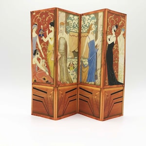 Art Deco Ladies on Dollhouse Miniature  PAPER Dressing Screen or Room Divider