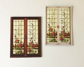 Dollhouse Miniature  PAPER Reproduction of French Hand Painted Floral  on a Window In Choice of Frame Color and Size