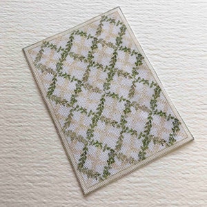 Dollhouse Miniature Delicate  Leafy Lattice Design Rectangular Rug in Green and Soft Yellow