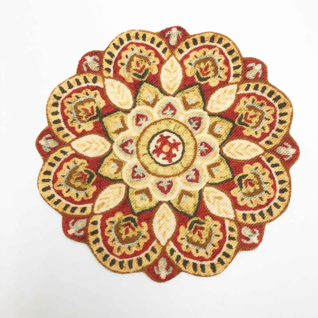 Round Petal Edge Miniature Rug in Rust and Cream - Etsy