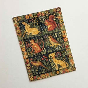 Medieval Style Fabric Tapestry in Miniature With Images of Animals
