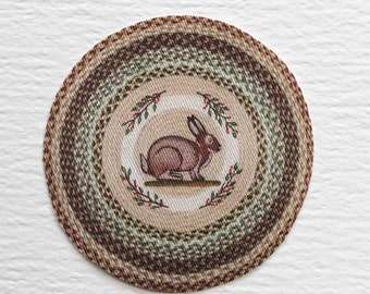 Miniature Braided Look Round Rug With Rabbit in Sizes to Suit Several Scale Rooms