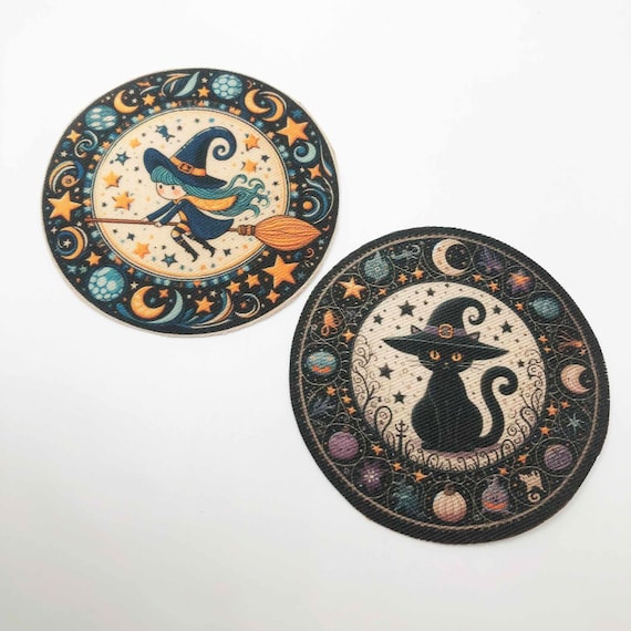 Choice of Two Miniature Whimsical Halloween Round Rugs Witch or Black Cat