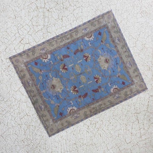 Dollhouse Miniature Oriental Rug Blue and Beige in Half Scale, 1:12 and Playscale Sizes