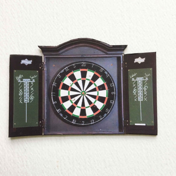 Faux Dartboard Cabinet Paper  Miniature 1/24,  1/12 or 1/6 Scale Prop for Pub or Playroom Wall