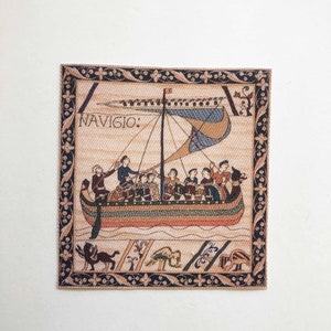 Miniature Fabric Tapestry of Norse Viking Ship