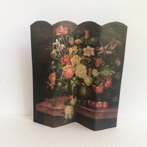 Miniature PAPER Reproduction French  Floral Bouquet Folding 4 Panel Dressing Screen or Room Divider 1:12 Scale