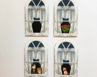 PAPER Miniature Scale Shabby White Arched Exterior Window in Four Styles