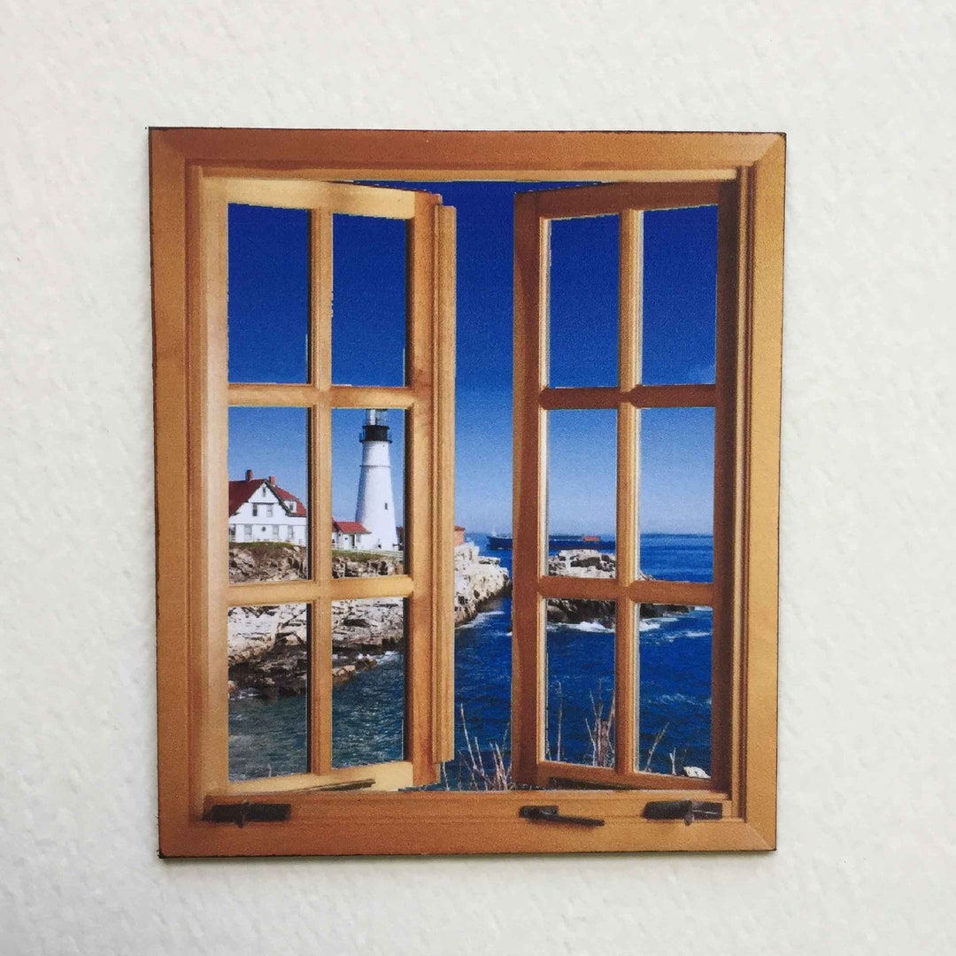 Window Props Cardboard Miniature Faux Window: Ocean View Lighthouse - Dollhouse Scale Paper ...