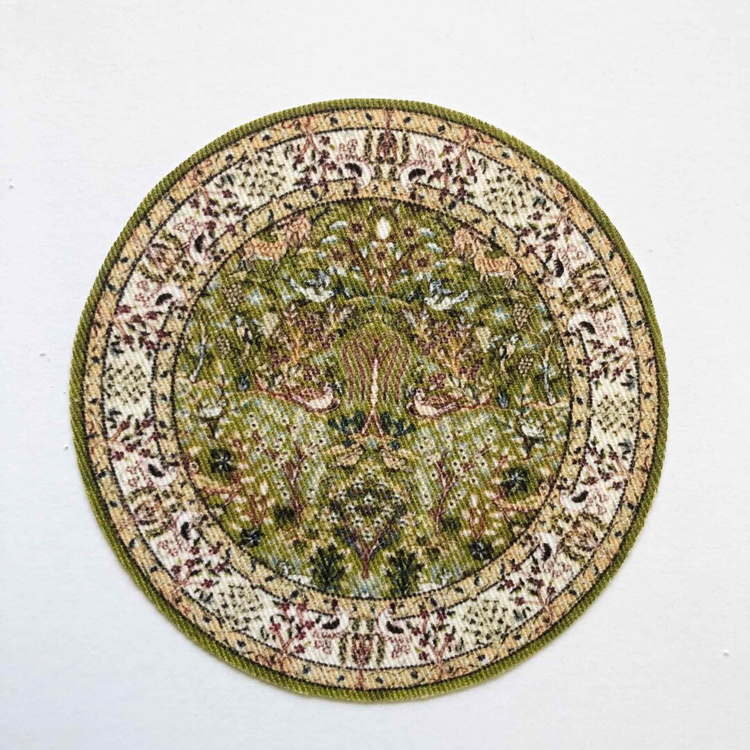 Dollhouse Miniature Round Morris Style Olive Rug - Etsy