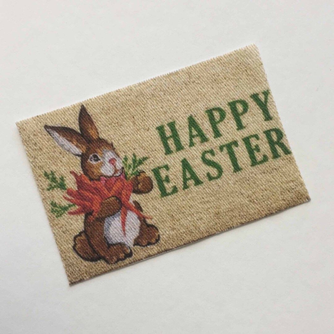 Miniature Happy Easter Doormat With Rabbit and Carrots in Three Scale