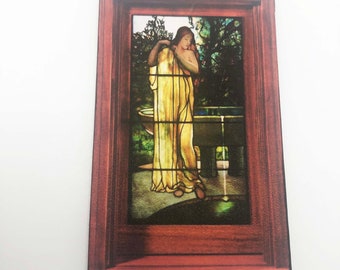 Stained Glass Image  of Woman Dollhouse Miniature  PAPER Window in Your Choice of Size