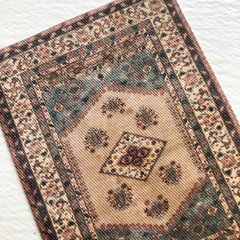 Miniature Oriental Rug Blue Beige and Coral in 124 or Etsy