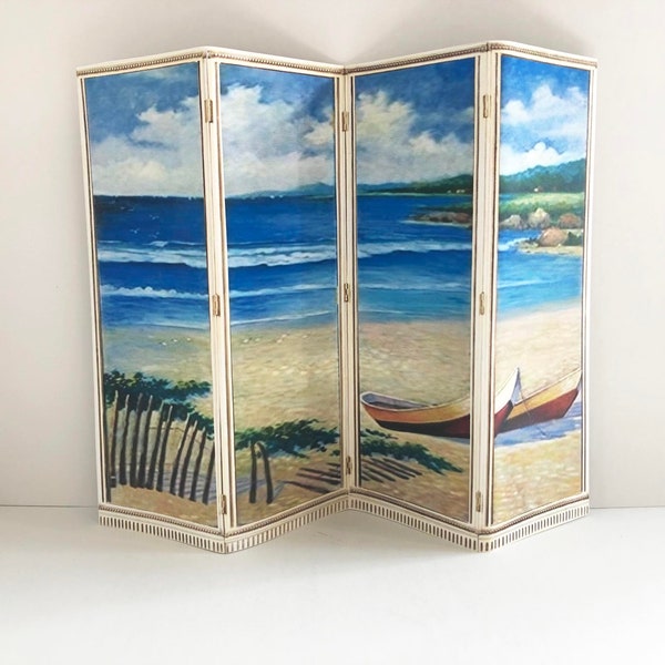 Boats on a Beach PAPER  Miniature Folding Screen Room Divider  in 1/24 or 1/12 Scale