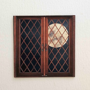 Faux Miniature Window With View of Full Moon in a Dark Night Sky  Paper Prop Spooky Eerie