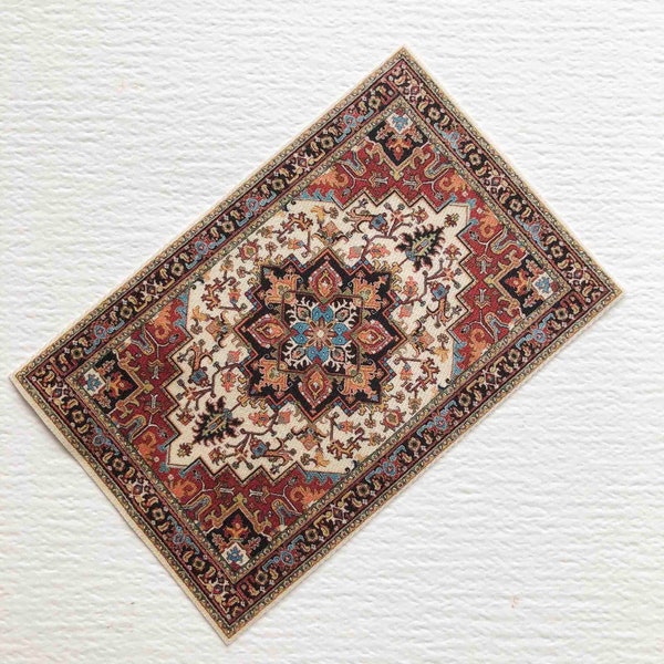 Miniature Dollhouse Oriental Rug in Red, Blue, Cream and Black in Sizes to Suit Several Scale Rooms